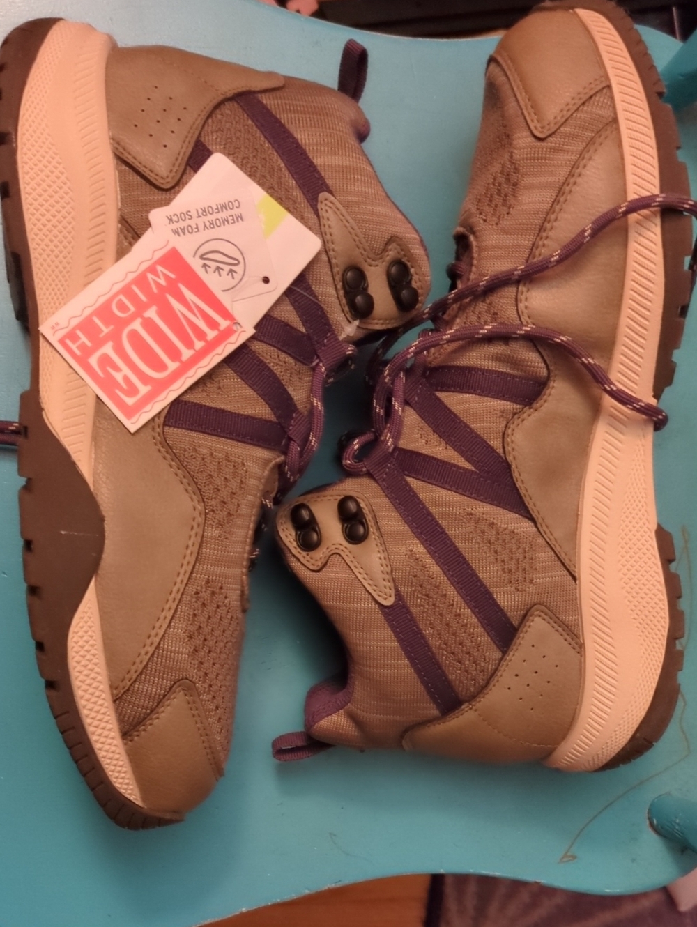 Eddie Bauer Taupe and Purple Wide-Width Hiking Boots